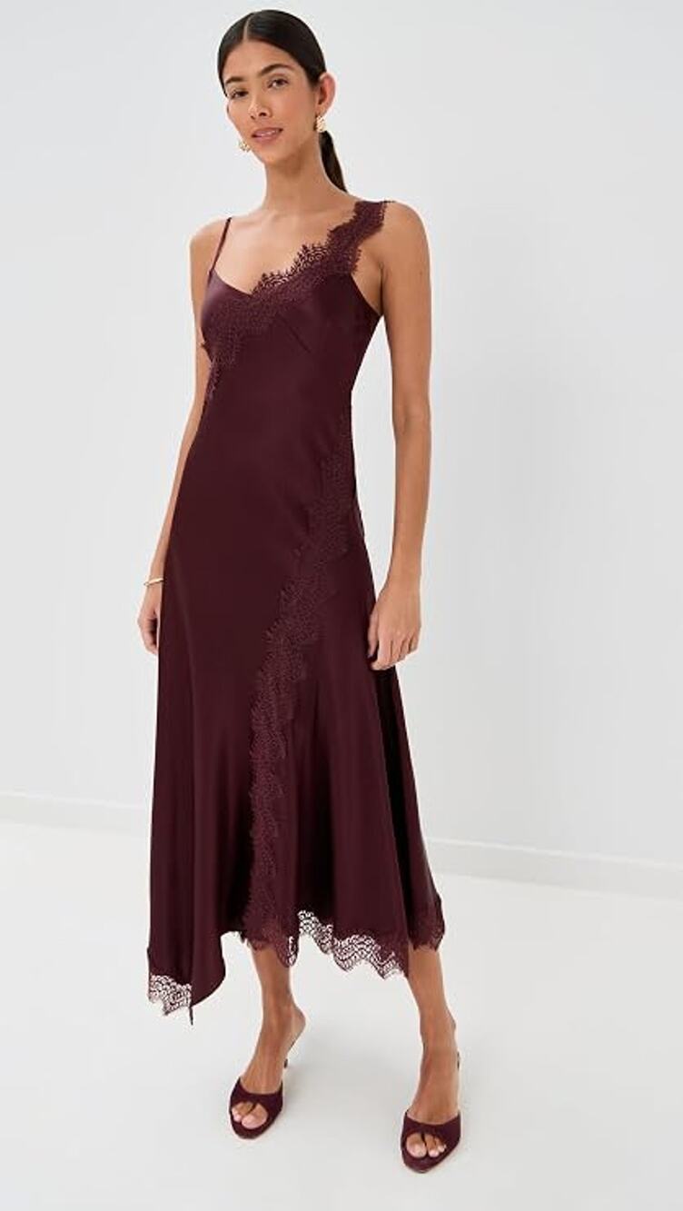 Veronica Beard Vernon Lace trim Asymmetrical Midi Slip Dress Burgundy Women's 2